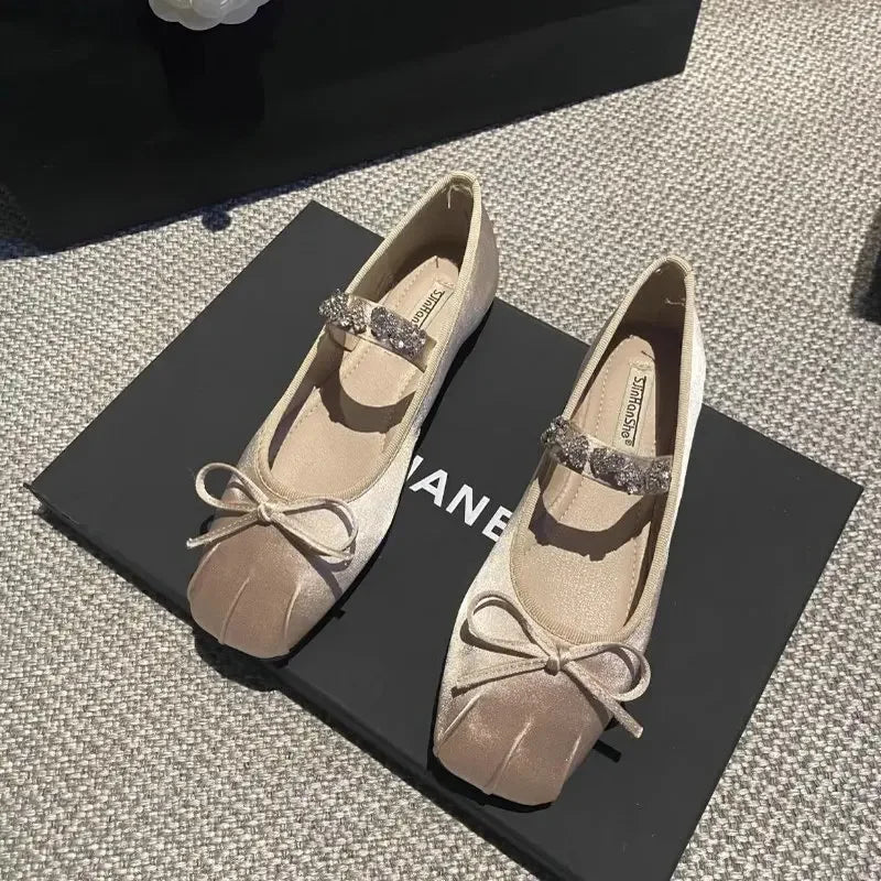 Square Toe Flat Shoes for Women Rhinestone Spring Autumn 2025 New Ballet Shoes Mary Jane Shoes for Women Big Size 42 43 44 Zpaxo