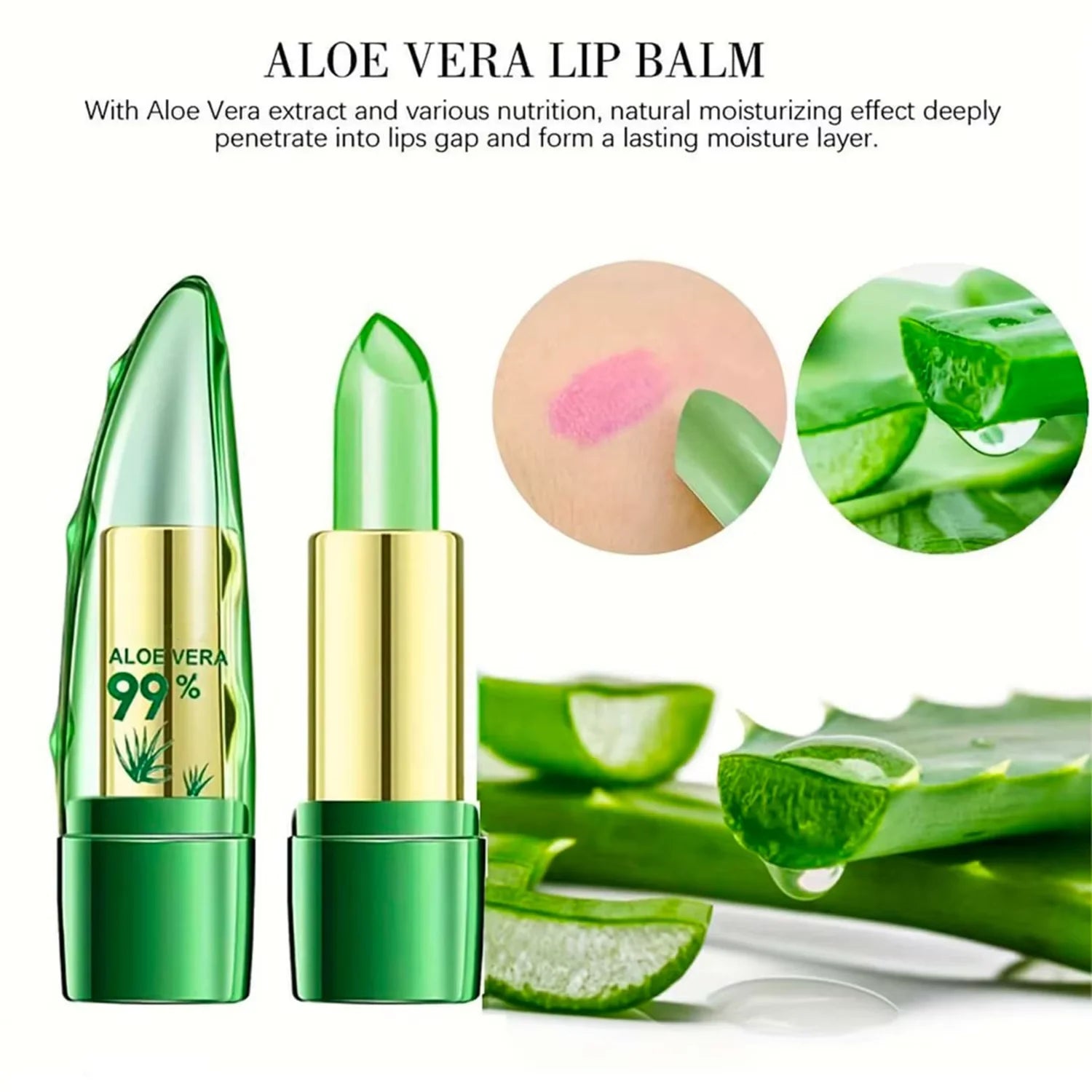 Moisture Lip Balm Aloe Vera Natural Lipbalm - Temperature Changed Color Lipstick Long Lasting Nourish Lips Care Makeup Zpaxo