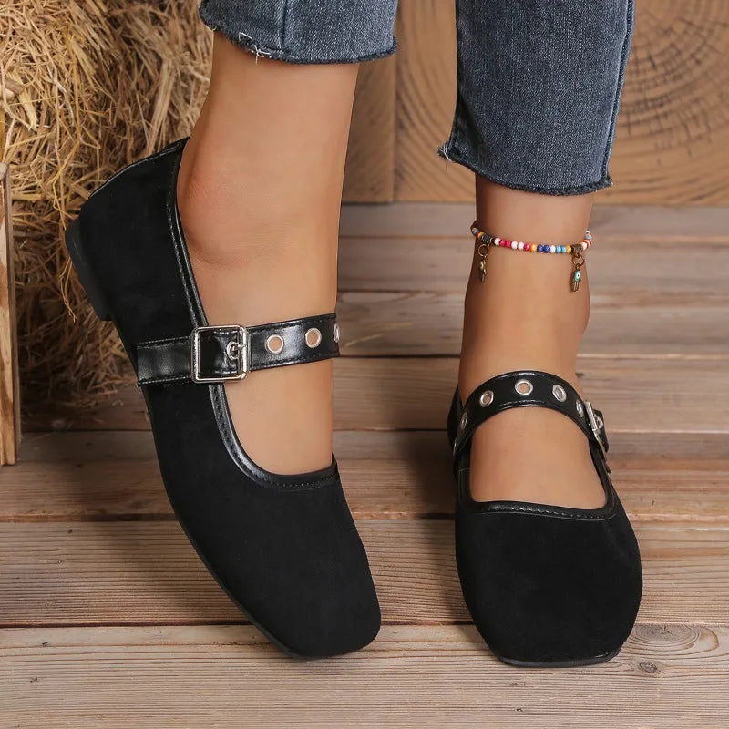 Spring Autumn Women's Square Closed Toe Comfortable Single Shoes Zpaxo