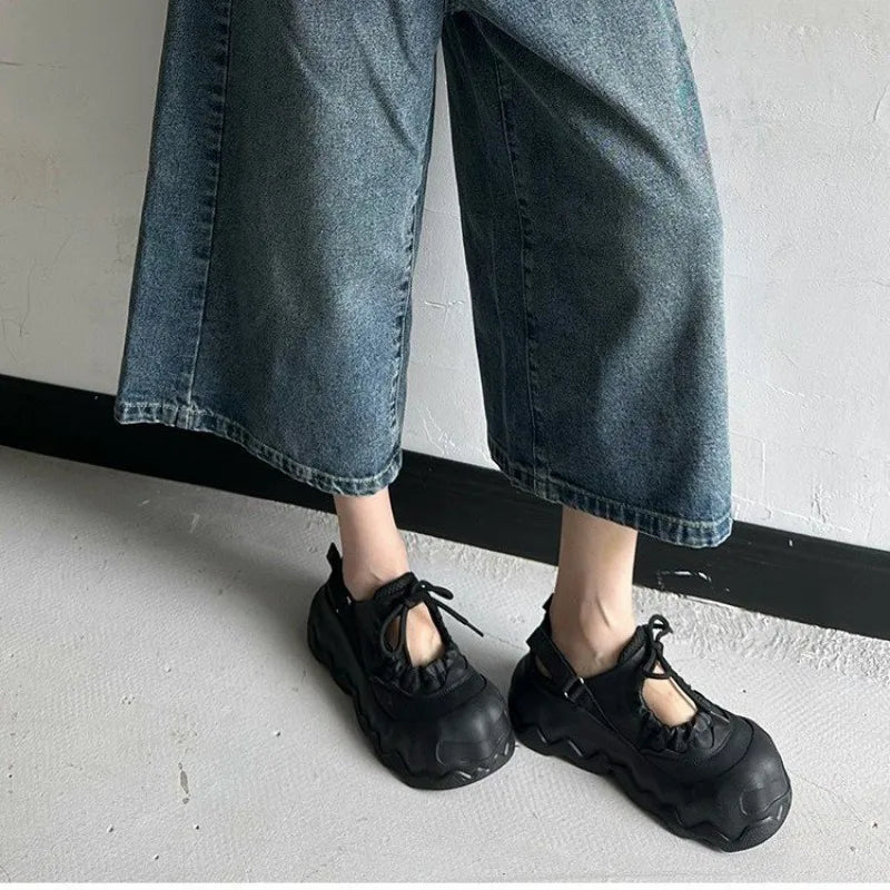 Summer Street Explosion Mary Jane Sandals Women's Wave Thick Bottom