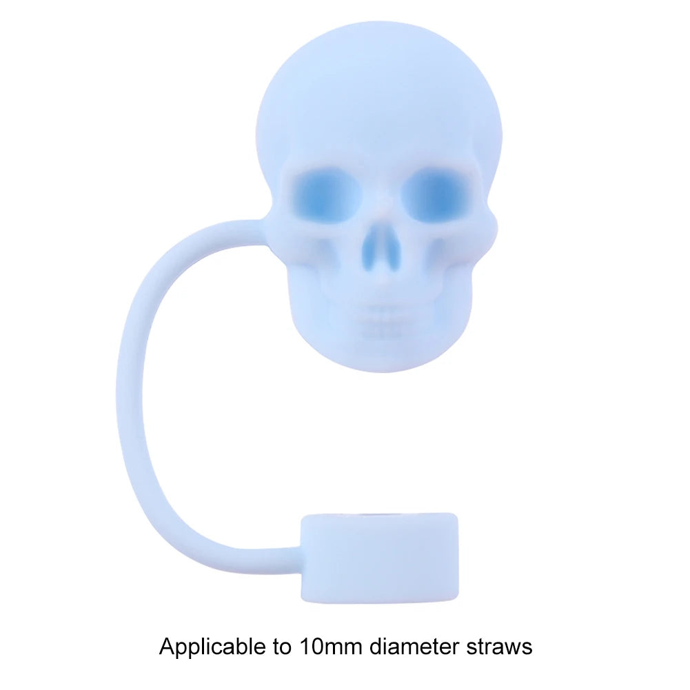 1 Silicone Cute Skull Straw Covers Halloween Toppers Reusable Funny