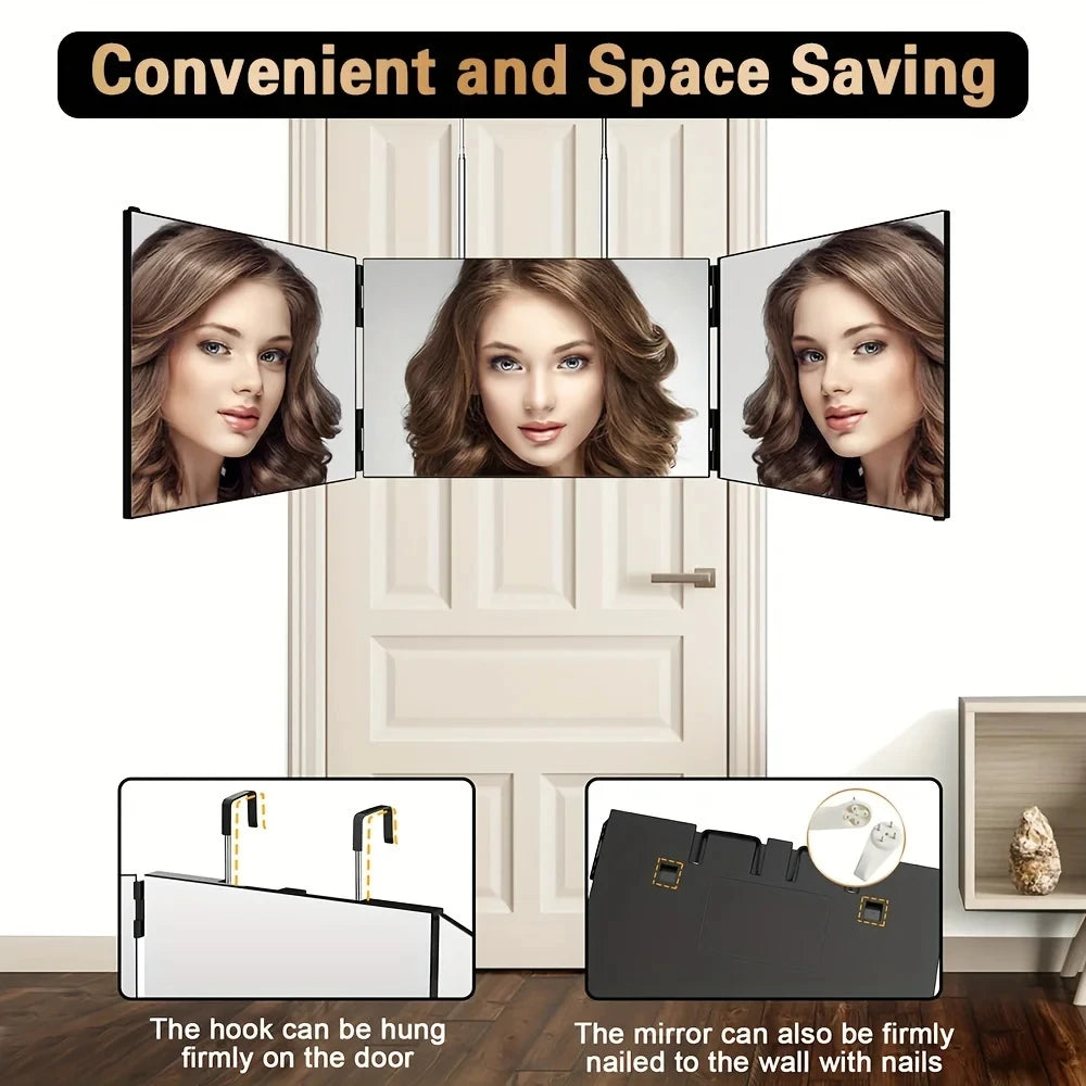 Folding Cosmetic Mirror Retractable Adjustable Hanging Triple HD