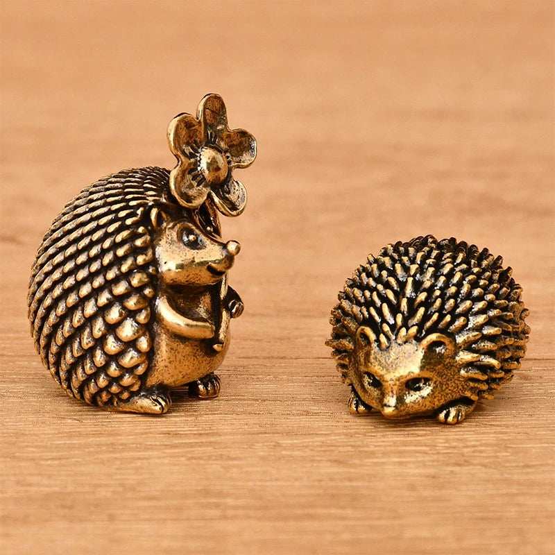 Retro Brass Ornament Small Hedgehog Figurines Copper Tea Pet Home Zpaxo