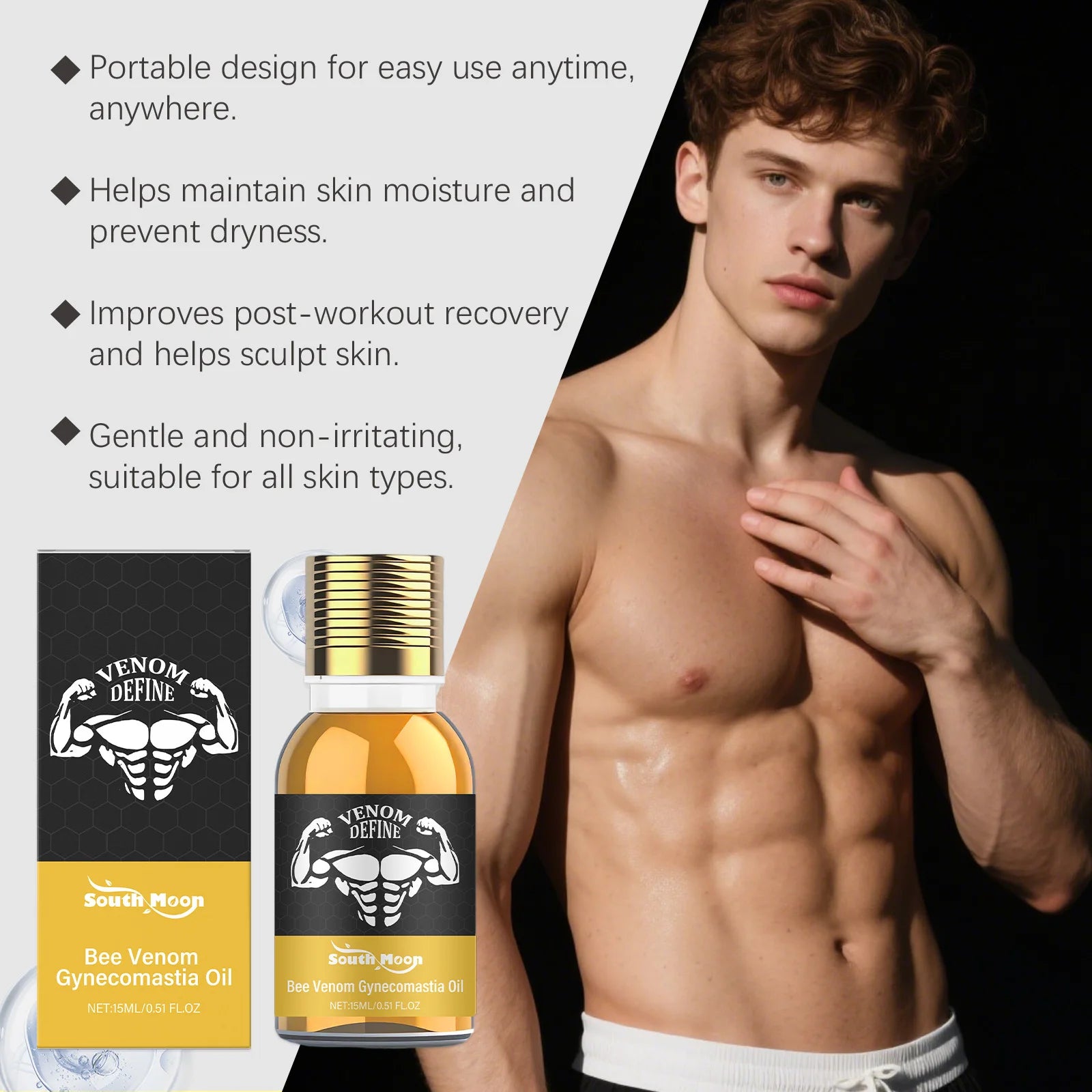 Men's Bee Venom Chest Firming Sculpting Massage Oil – 15ml Chest Firming Oil Zpaxo