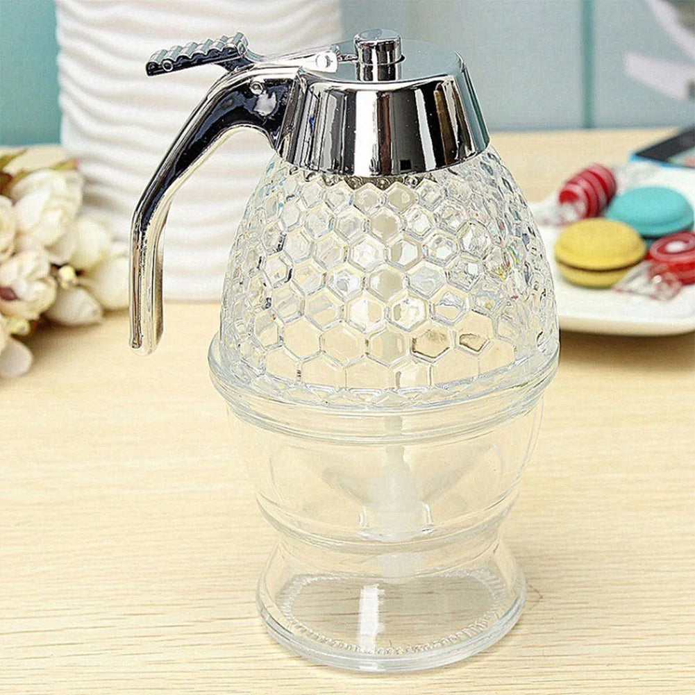 Syrup Dispenser No Drip Container Honey Comb Shaped Jar Sugar Juice