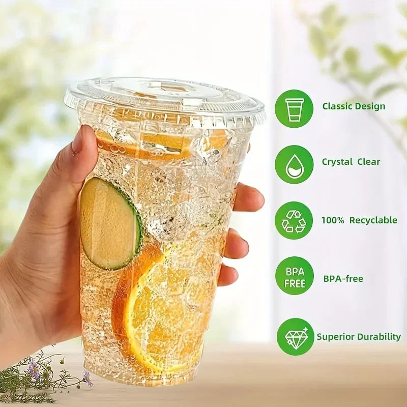 Plastic Cups Lids Snack Drink Cup Double Cold Clear Disposable PET