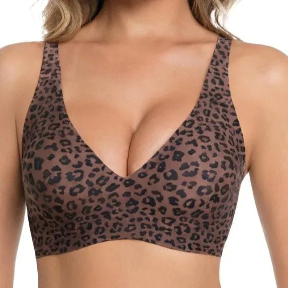 Wireless Seamless Leopard Bra Soft Support Full Coverage Thin Molded