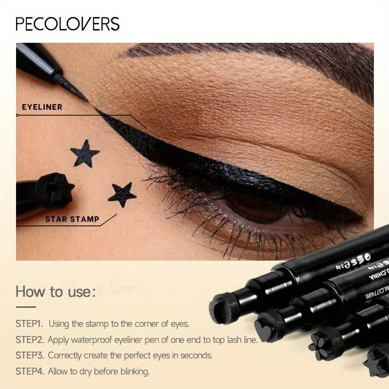 2 In 1 Black Liquid Eyeliner Double-head Moon Stamp Eye Liner Pencil Quick Dry Non-Smudge Long-lasting Easy to Use Eye Makeup Zpaxo