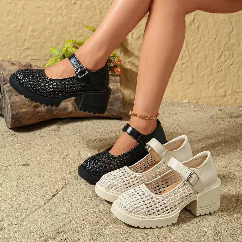 Women's Summer One-word Buckle Strap Solid Anti Slip Wear-resistant Zpaxo