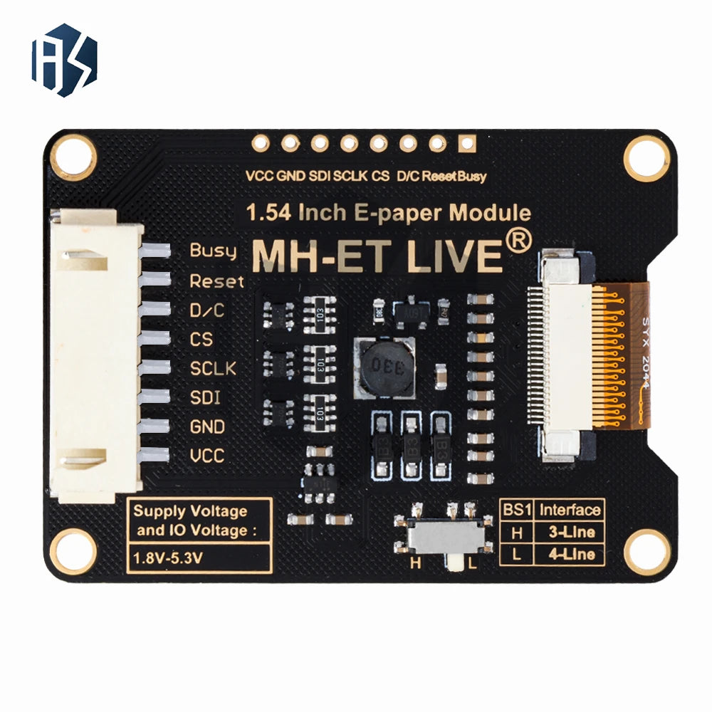 1.54" MH-ET LIVE E-Ink Screen Module, SPI Communication Full/Partial Refresh Multi-MCU Compatible E-Paper Board Zpaxo