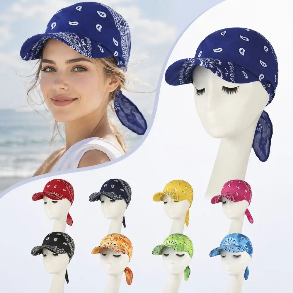 New Wide Brim Baseball Caps Head Scarf Lightweight Breathable Sun Visor Turban Pre-Tied Bandana Scarf Cap Women Outdoor Zpaxo