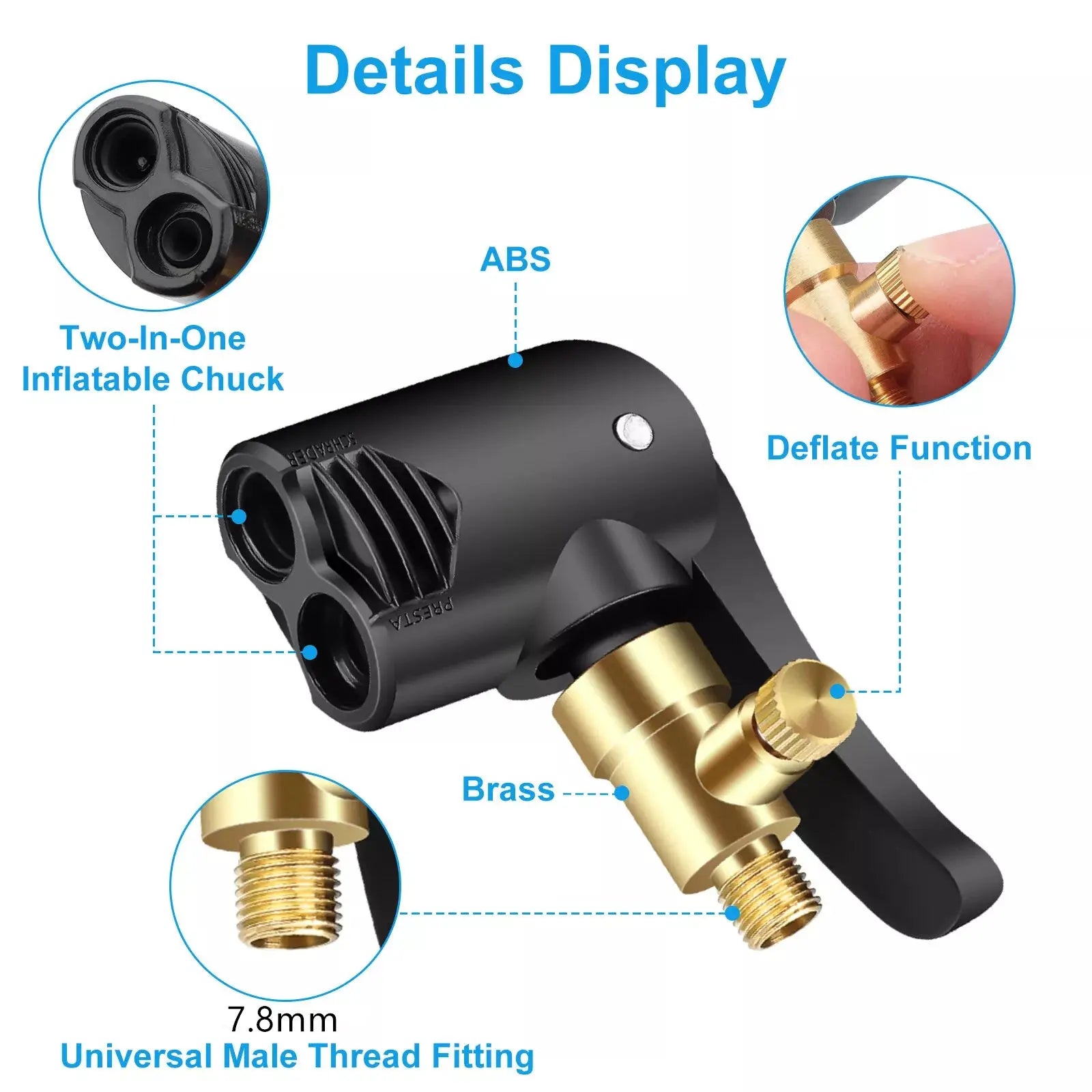 2-in-1 Deflateable Air Chuck Portable Tire Pump Nozzle Hose Inflator