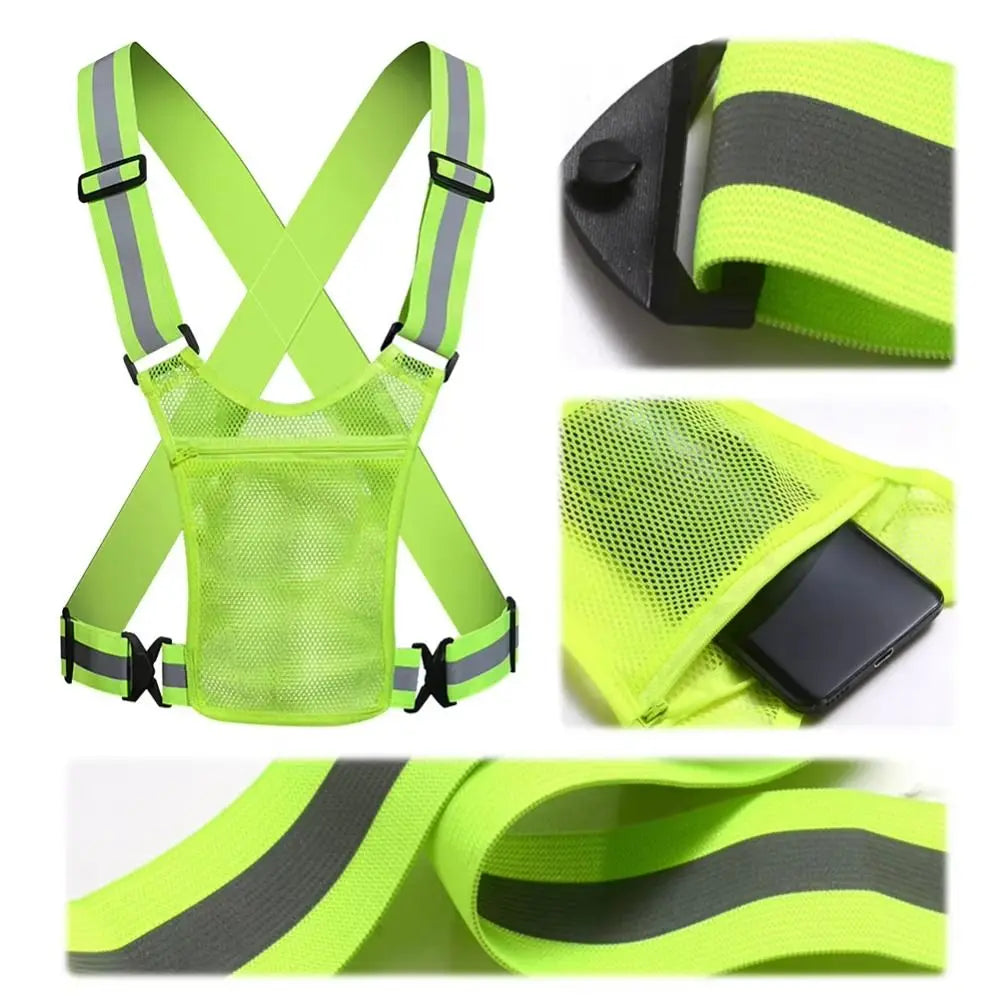 Elastic Cycling Reflective Vest Phone Pouch Adjustable Motorcycle Zpaxo