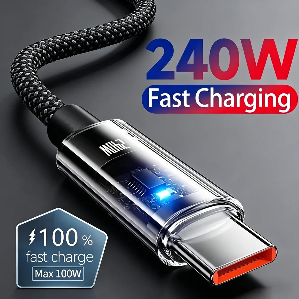240W USB-C to C Fast Charge Cable – Digital Display Nylon USB-C Charging Cable Zpaxo