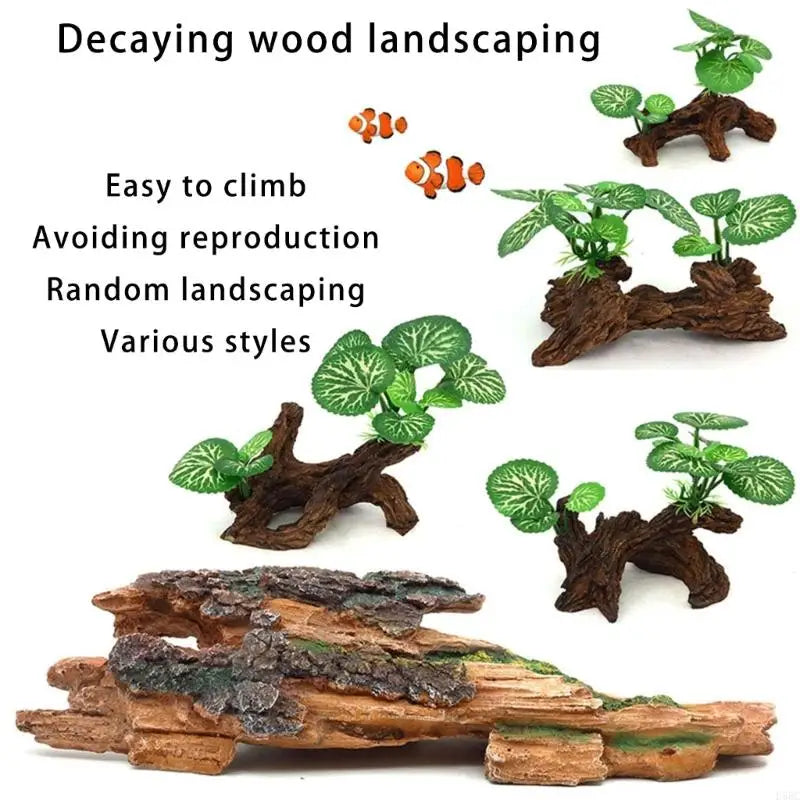 Resin Tree Stump Aquariums Ornament Realistic Fishtanks Water Grass Decoration Zpaxo