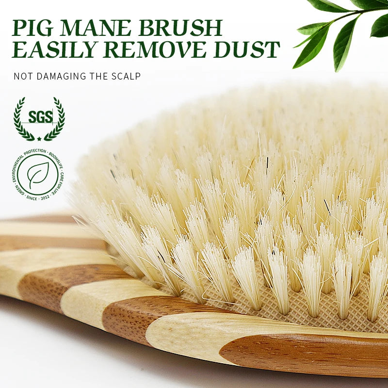 BOOMSLIFE Custom Soft Boar Bristle Hair Brush Wood Bamboo Comb for Hair Women Scalp Massage Detangle Brush Barber Accessories Zpaxo