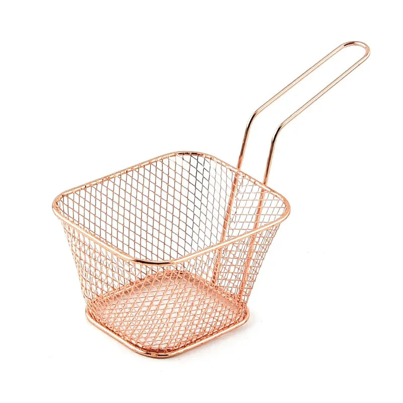 Hot Creative Fryers Basket Net Mesh Fries Chip Kitchen Tool Stainless Steel Fryer Home French Fries Baskets Strainer Zpaxo Rose Gold