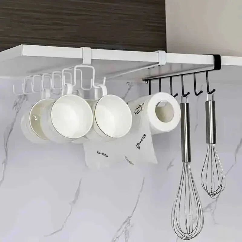 New Hole-free Kitchen Hook Rack Iron Double-row Hook Hanging Rod Kitchen Utensil Rack, Spoon and Shovel Rack Wall Hanging Zpaxo