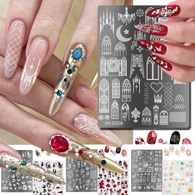 Lace Castle Nail Stamping Plates Ghost Skull Moon Star Butterfly
