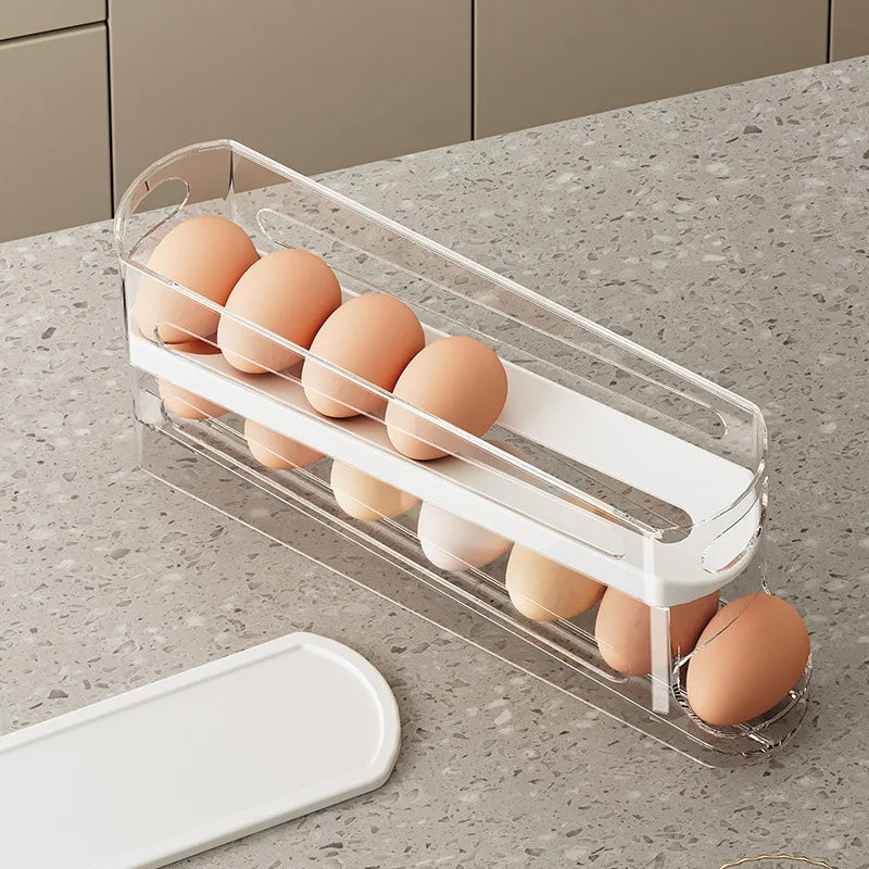 Auto-Rotating Clear Egg Holder | 2-Layer Fridge Organizer, Freshness PET/PP Storage | Space-Saving Kitchen Essentials Zpaxo