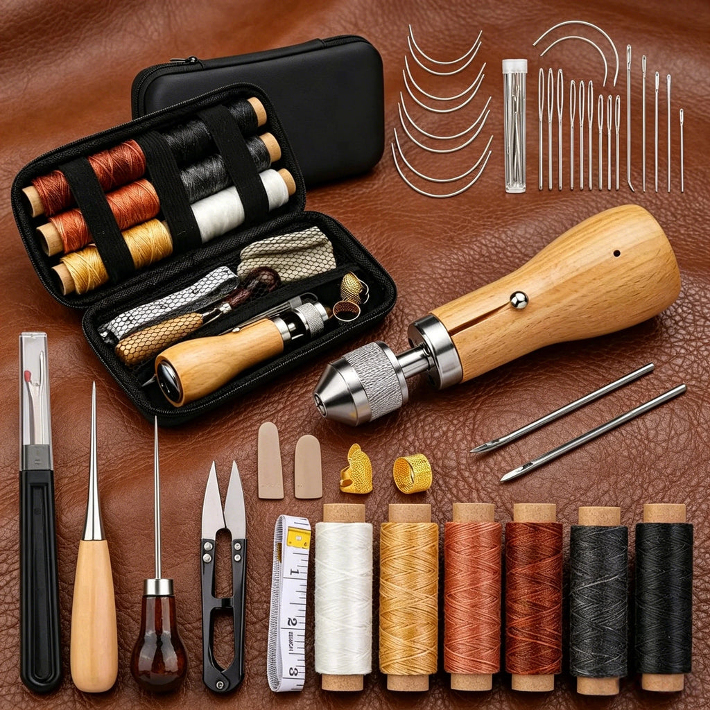 Portable leather tool set, leather hand sewing machine, leather repair large head sewing needle, sewing wax thread Zpaxo