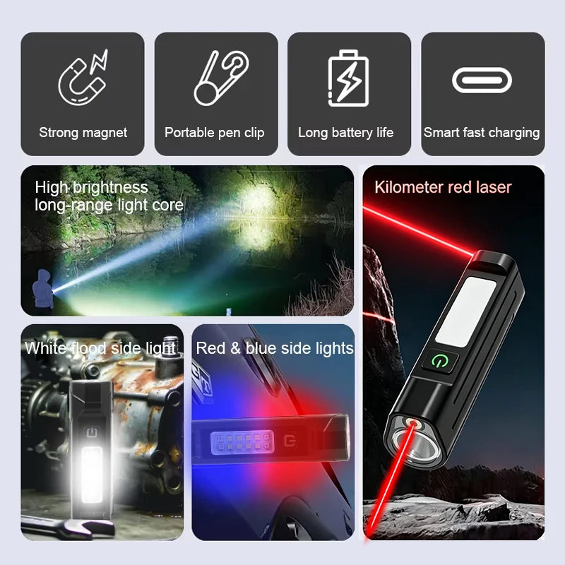 IR Strong Light Flashlight Portable Pen Clip Magnetic Torch Zpaxo