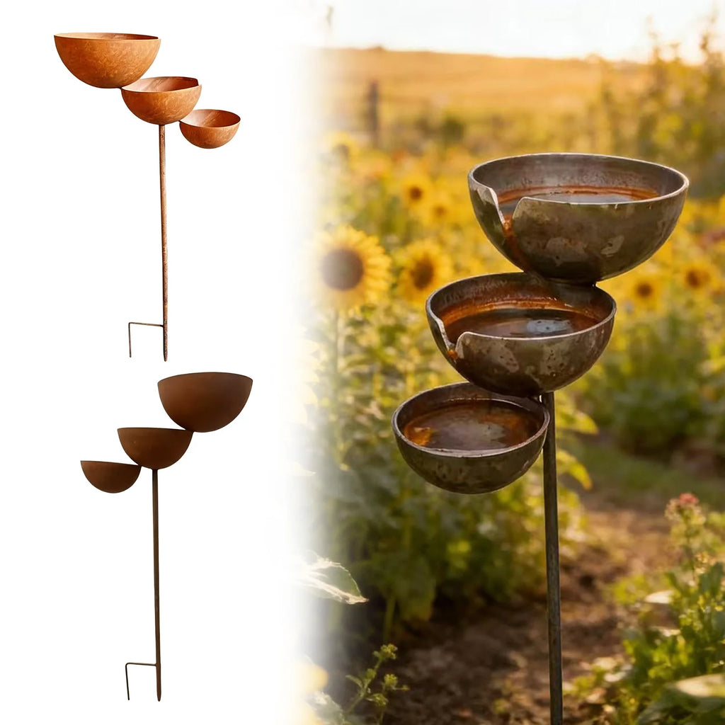 3-Layer Rain Catcher Garden Stake with Metal Stake Bird Bath and Bee Watering Station Garden Drinker for Outdoor Yard Art Decor Zpaxo