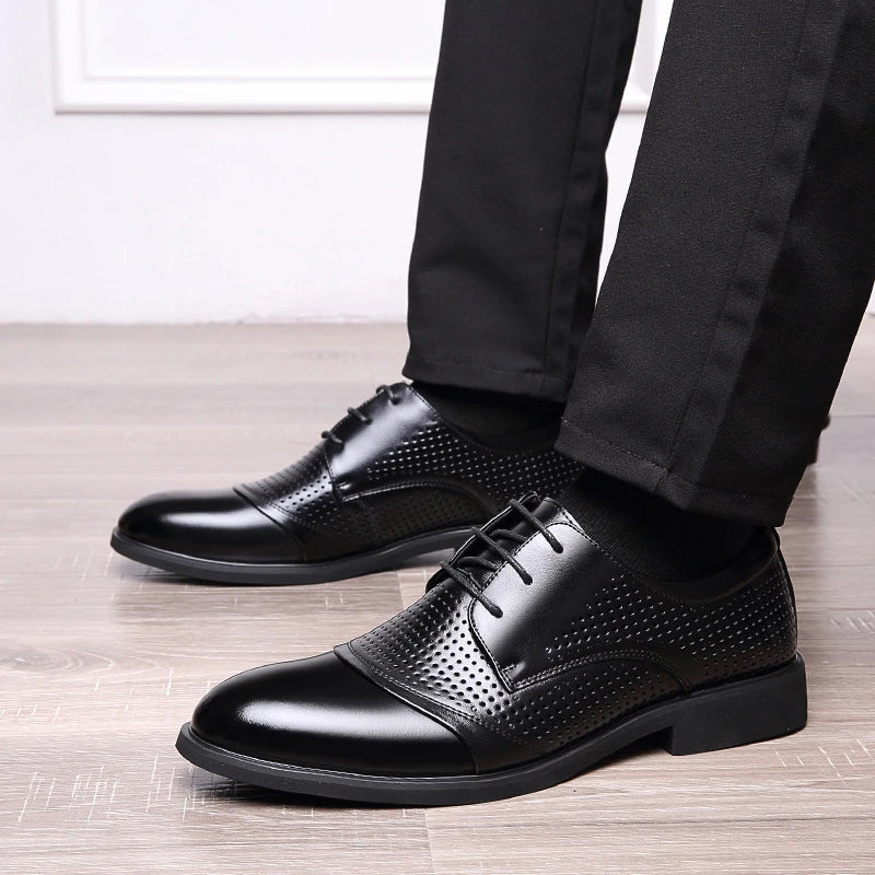 Mens Summer Formal Business Low Leather Shoes Perforated Lace Up Zpaxo