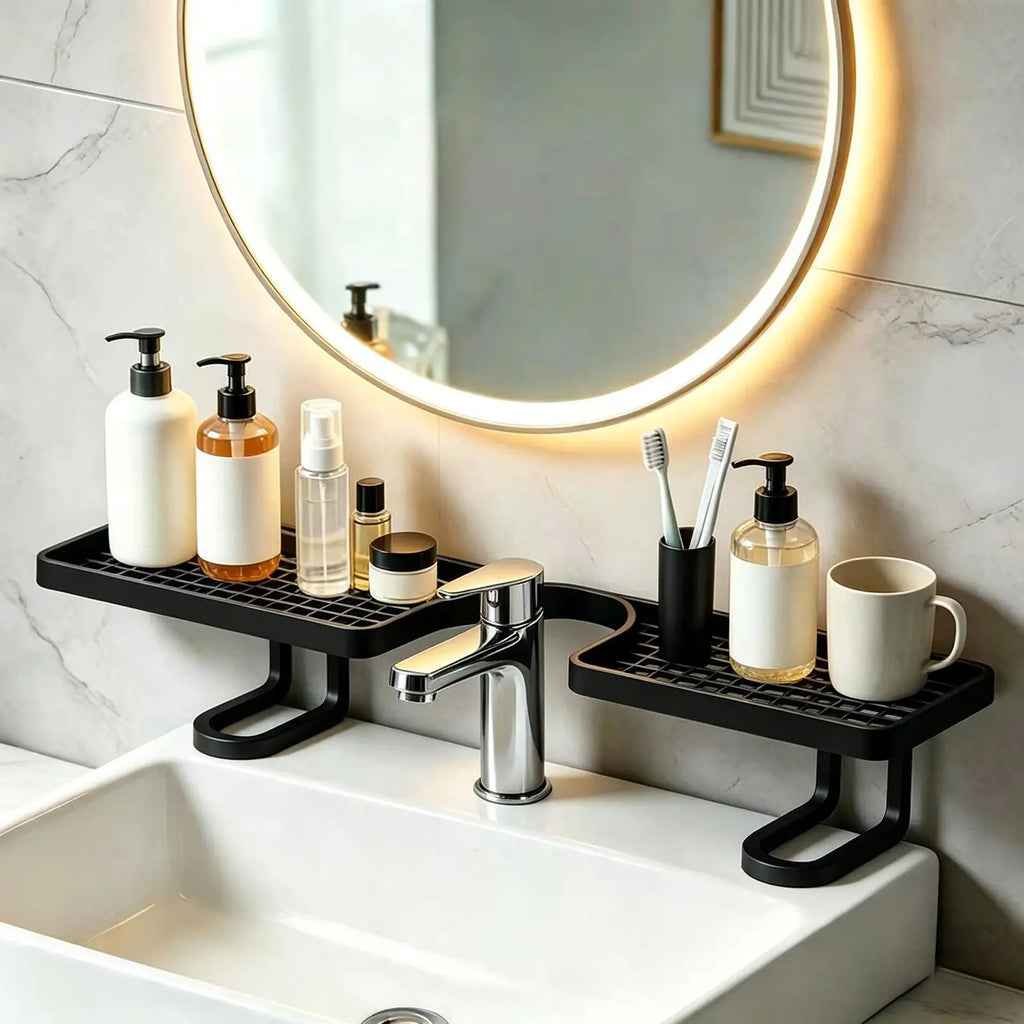 Over Faucet Shelf Bathroom No-drill Quick Drainage Sink Organizer