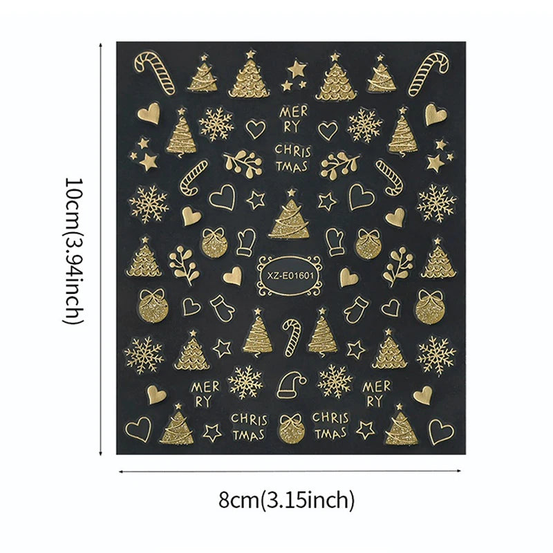 1 Gold Stamping Christmas Nail Stickers 3D Sparkling Snowman Zpaxo
