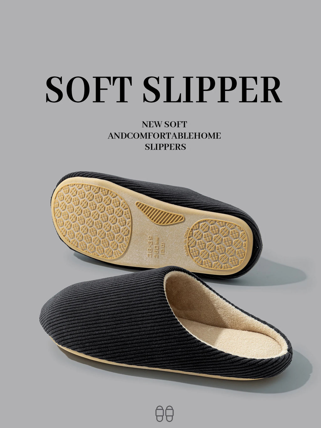 Men S Casual House Slippers Solid Durable Non-slip Design Closed-toe