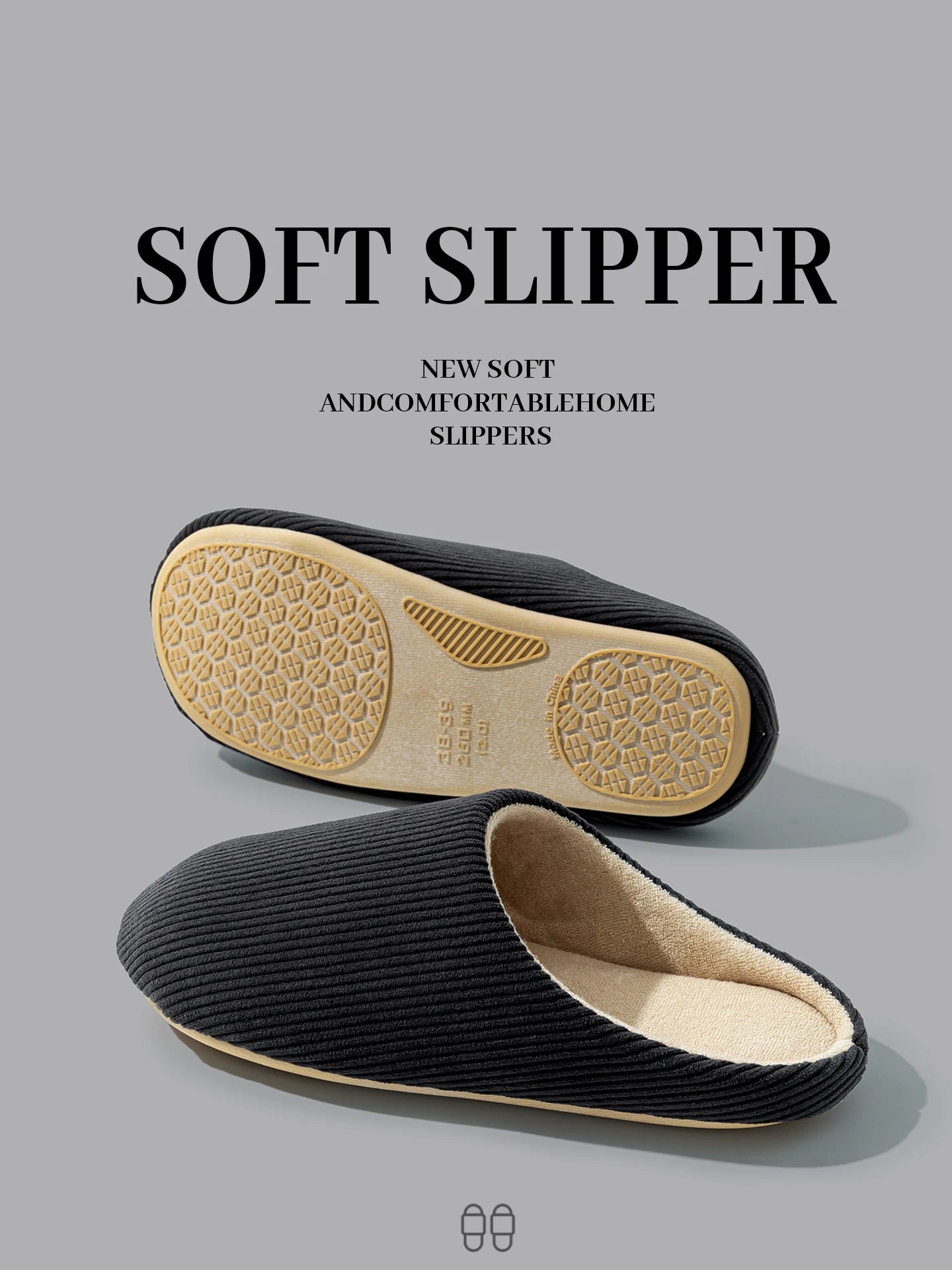 Men S Casual House Slippers Solid Durable Non-slip Design Closed-toe