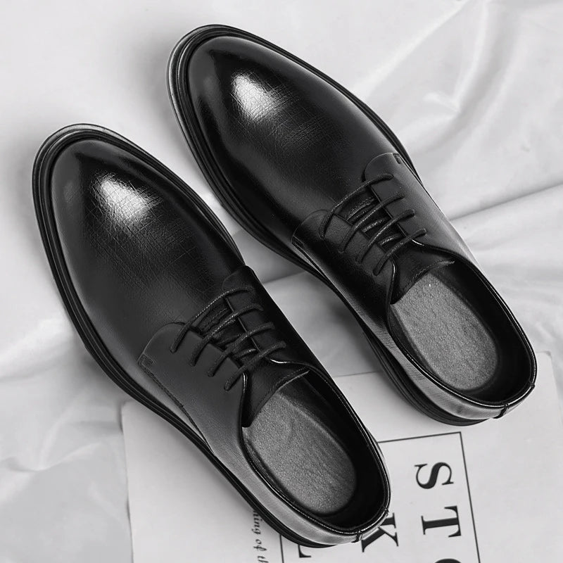 Mens Black Vintage Leather Lace Up Formal Business Office Groom Zpaxo