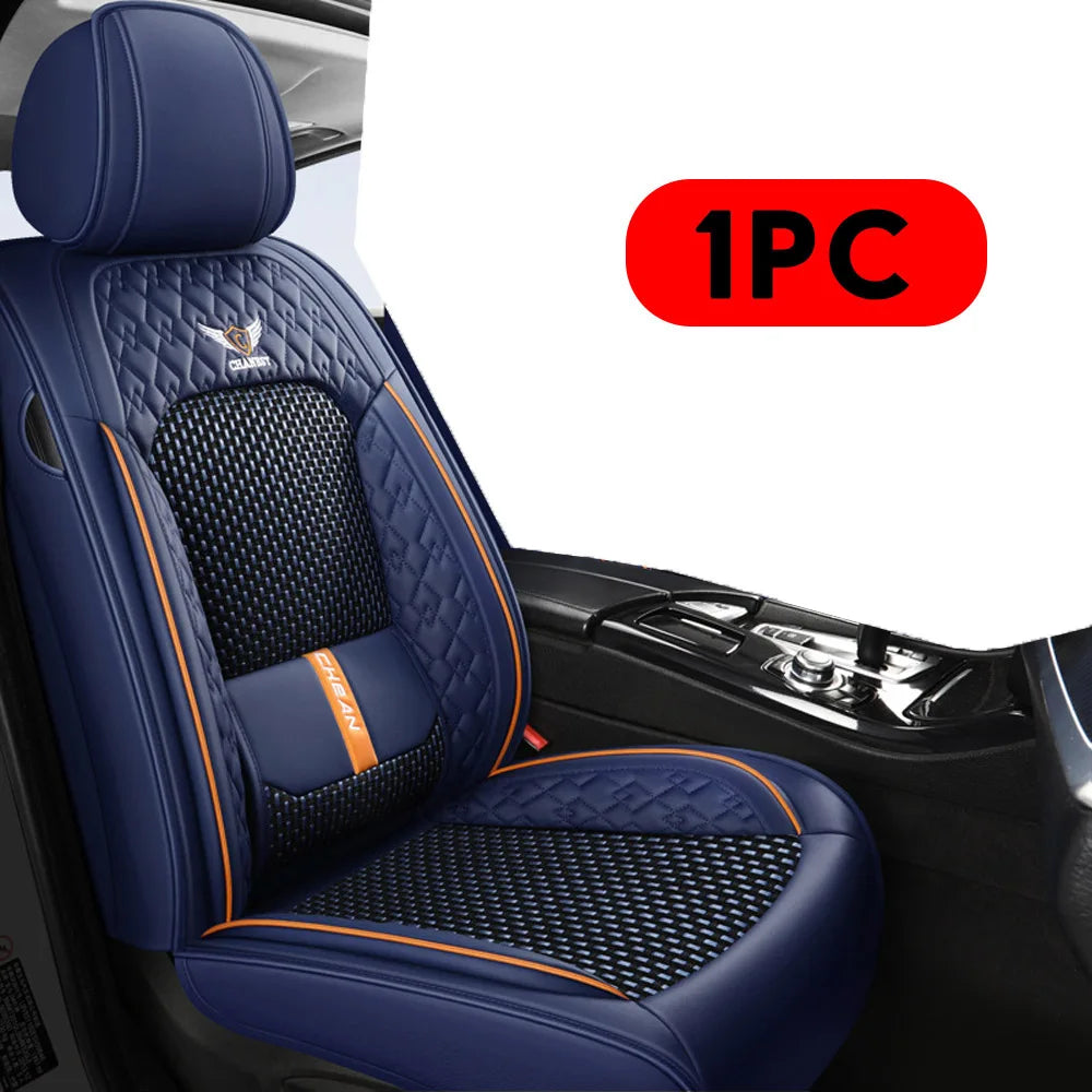 1/2PCS Full Seat Breathable PU Leather Breathable Luxury Car Seat Covers High-Quality Waterproof Scratch-Resistant Universal Car Zpaxo 1PC BLUE