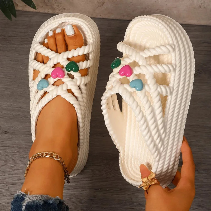 Women's Summer Love Embellishment Weaving Comfortable Lightweight Zpaxo Beige 37-38