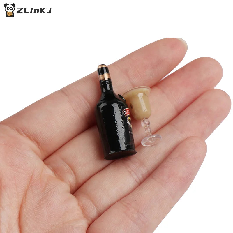 ▶1/12 Dollhouse Miniature Wine Bottle Set with cup Simulation Drinks Model Toys Zpaxo