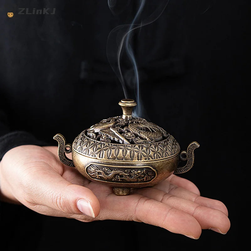 Chinese Antique Incense Burner Hollow Holder Cover Mini Desktop Zpaxo