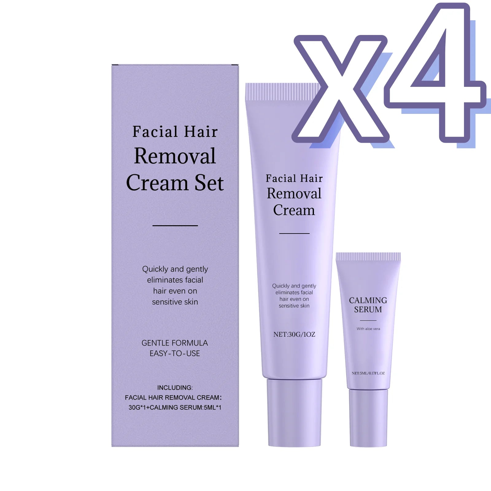 Painless Face & Body Hair Removal Cream + Calming Serum Kit Hair Removal Kit Zpaxo 1 set Boxed X 4