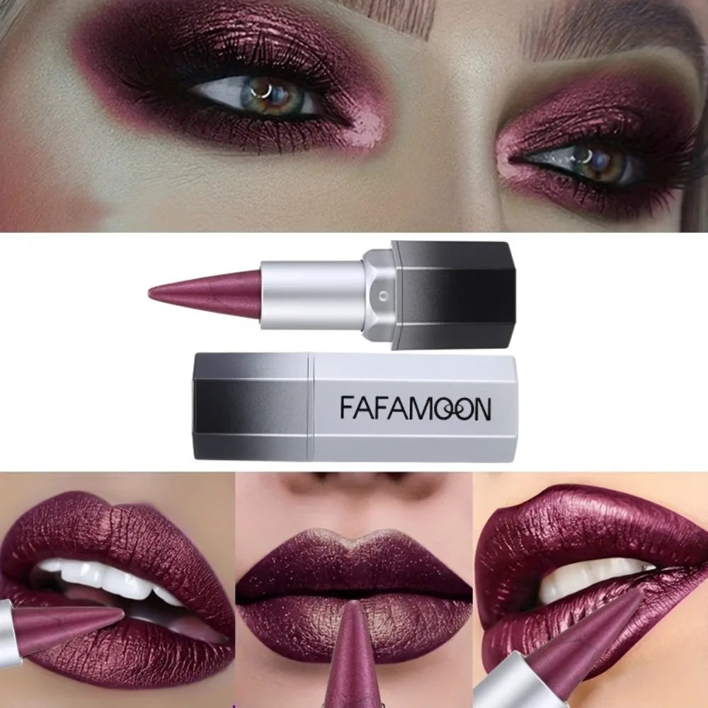 Smoked Pink Shiny Shimmer Lipstick Pen Durable Waterproof Pearlescent Lipliner with Sparkle for Party Halloween Makeup Crayon Zpaxo