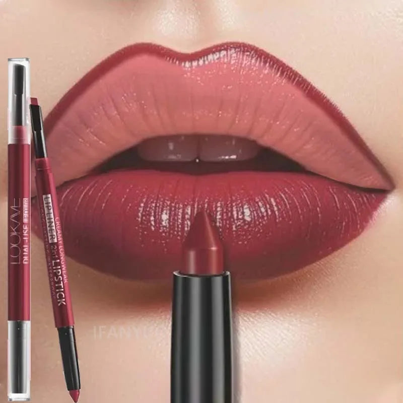 2-in-1 Lip Liner Lipstick Pen Waterproof Long-lasting Pigment Pencil