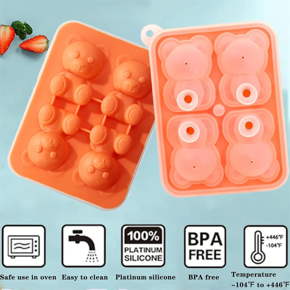 Ice Cube Tray 3D Bear Mold Fun Shapes Silicone Easy Release Flexible Zpaxo