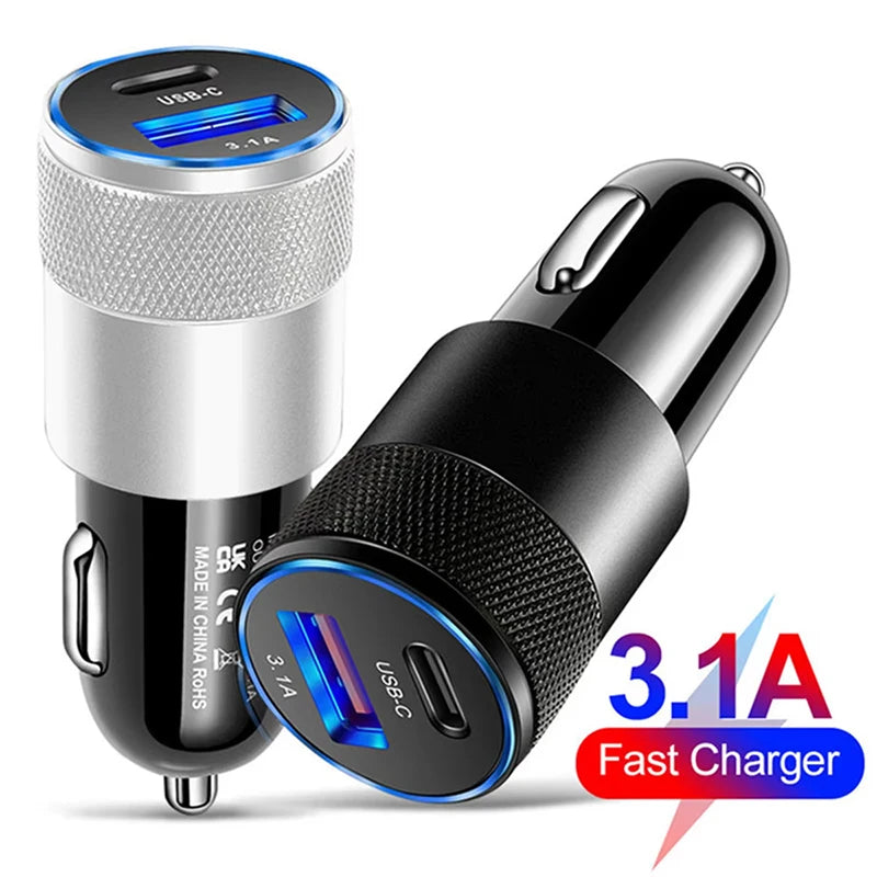Dual Ports Car Charger PD+USB Fast Charging C USB Phone Adapter