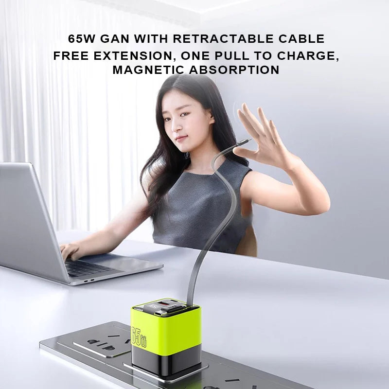 65W Gan Fast Charger USB-C Built-in Type-c Cable EU US Plug Iphone 15