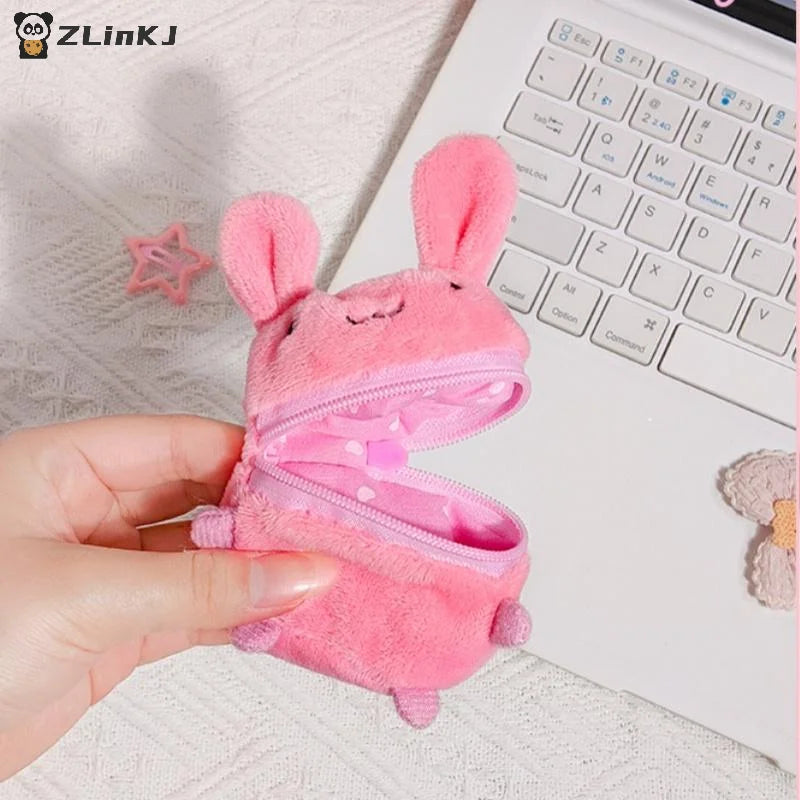 Mini Pink Fluffy Rabbit Coin Purse Keychain Bag Charm Cute Cartoon Zpaxo
