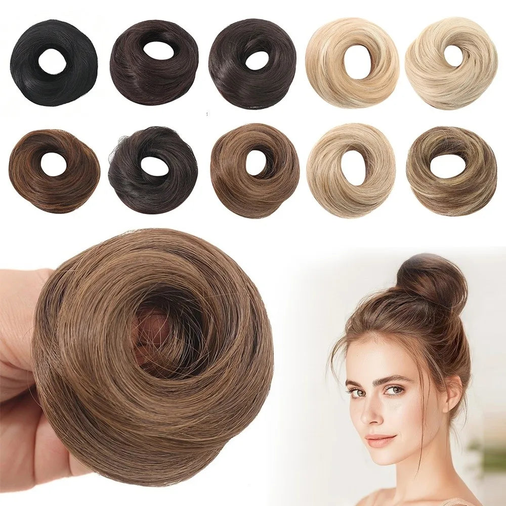New Fluffy Messy Bun Scrunchies Golden Brown Elastic Rubber Band Synthetic Styling Decoration Donut Chignon for Women Girls Zpaxo