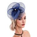 New Mesh Fascinator Hat Multipurpose Pearl Women Headband Hair Hoop Bridal Wedding Zpaxo Navy Blue