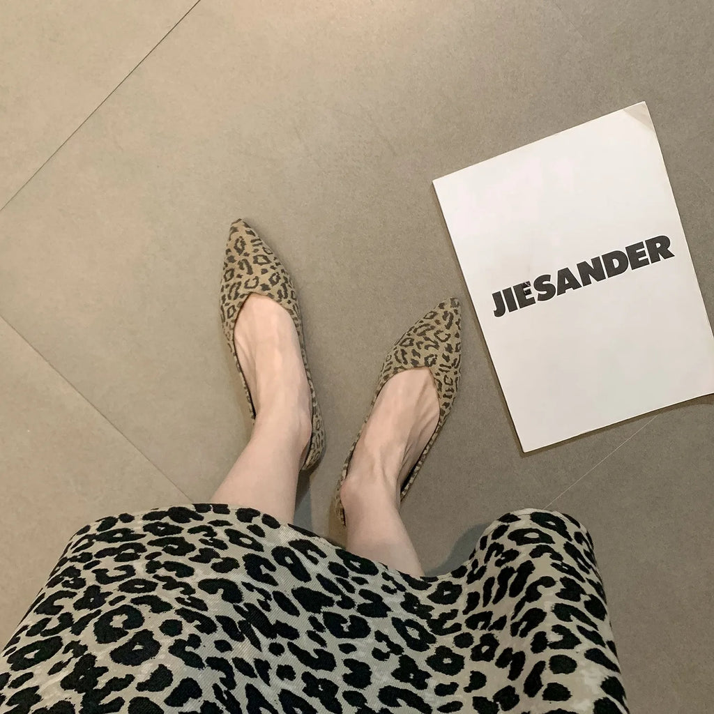 Leopard Print Flat Shoes Women's New Spring Autumn Fashion Pointed Fashion Large Size 44 45 46 Women's Shoes Zapatillas Mujer Zpaxo
