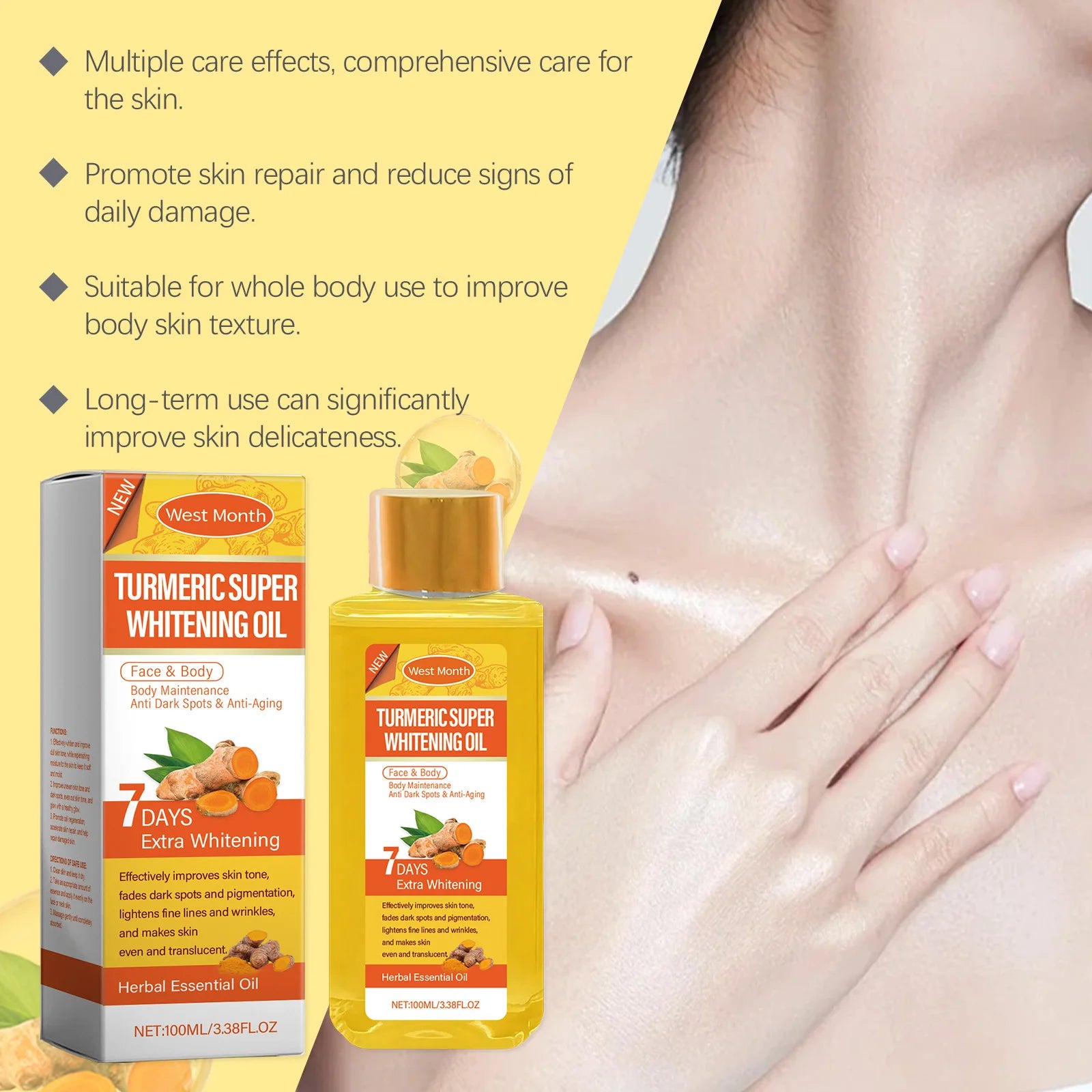 Turmeric Body Oil - Brightening & Moisturizing Skin Care, Lightweight Non-Greasy Formula For Even Skin Tone & Softness Zpaxo