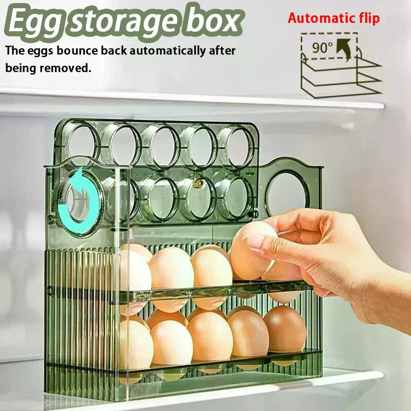Kitchen Large Capacity Egg Fridge Storage Box - Portable Multi-Layer Egg Tray Organizer, Auto Opening/Closing Egg Holder Zpaxo