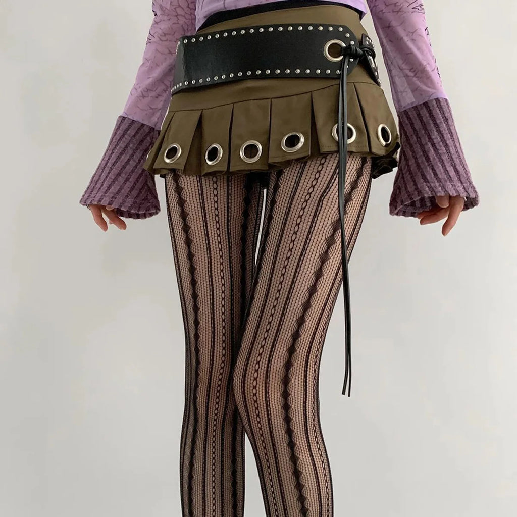Lolita Stockings Womens Fishnet Tights Sexy Geometric Striped